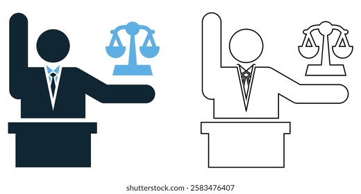 Prosecutor icon vector, law, justice, and legal authority, legal, courtroom and judiciary pictogram symbol ui and ux design, glyphs and stroke line