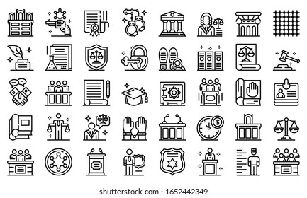 Prosecutor icons set. Outline set of prosecutor vector icons for web design isolated on white background