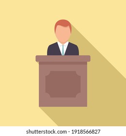 Prosecutor tribune icon. Flat illustration of prosecutor tribune vector icon for web design