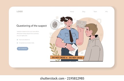 Prosecutor web banner or landing page. Court attorney processing civil or criminal litigation. Character talking to suspect and presenting physical evidence. Flat vector illustration