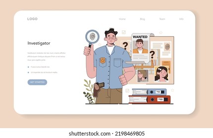 Prosecutor web banner or landing page. Court attorney processing civil or criminal litigation. Character talking to suspect and presenting physical evidence. Flat vector illustration