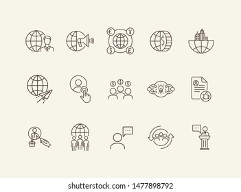 Prospect line icon set. Customer, target audience, money, globe. Business concept. Can be used for topics like global finance, investment, marketing