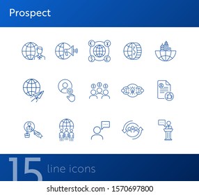 Prospect line icon set. Customer, target audience, money, globe. Business concept. Can be used for topics like global finance, investment, marketing