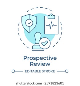 Prospective review soft blue concept icon. Proactive process before treatment. Type of utilization management. Round shape line illustration. Abstract idea. Graphic design. Easy to use in brochure