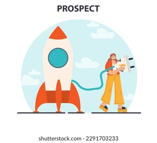 Prospects. New opportunities and future achievements. Innovative business ideas or decisions. Positive outlook, forecast or visionary. Flat vector illustration