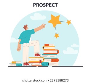 Prospects. New opportunities and future achievements. Innovative business ideas or decisions. Positive outlook, forecast or visionary. Flat vector illustration