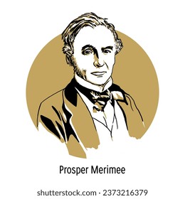 Prosper Mérimée was a French writer and translator, one of France's first masters of the short story, and a historian. Vector illustration drawn by hand.