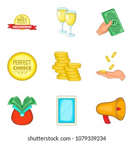 Prosperity icons set. Cartoon set of 9 prosperity vector icons for web isolated on white background