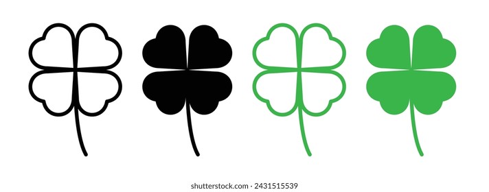 Prosperity Shamrock Line Icon. Luck Foliage Icon in Outline and Solid Flat Style.