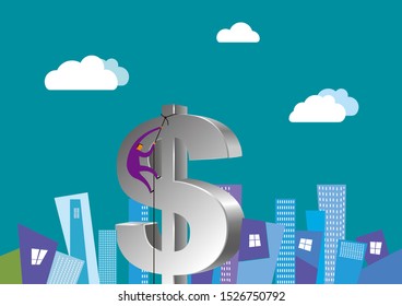 Prosperous financial city. The background is blue.
