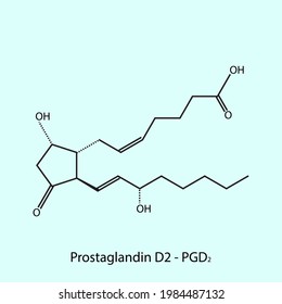 Prostaglandin D2 - Prostaglandin biomolecule molecular formula. Skeletal molecule structure vector eps10.