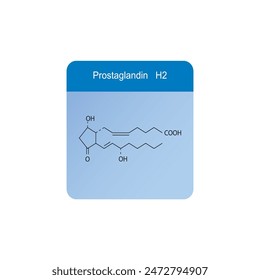 Prostaglandin D2 skeletal structure diagram.Prostanoid compound molecule scientific illustration on blue background.