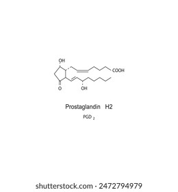 Prostaglandin D2 skeletal structure diagram.Prostanoid compound molecule scientific illustration on white background.