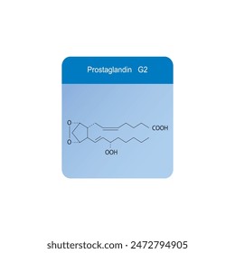 Prostaglandin G2 skeletal structure diagram.Prostanoid compound molecule scientific illustration on blue background.