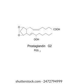 Prostaglandin G2 skeletal structure diagram.Prostanoid compound molecule scientific illustration on white background.