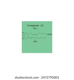 Prostaglandin G2 skeletal structure diagram.Prostanoid compound molecule scientific illustration on green background.