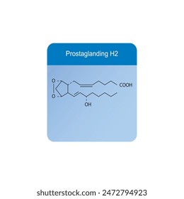 Prostaglandin H2 skeletal structure diagram.Prostanoid compound molecule scientific illustration on blue background.