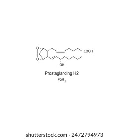 Prostaglandin H2 skeletal structure diagram.Prostanoid compound molecule scientific illustration on white background.