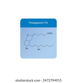 Prostaglandin I2 skeletal structure diagram.Prostanoid compound molecule scientific illustration on blue background.