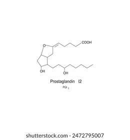 Prostaglandin I2 skeletal structure diagram.Prostanoid compound molecule scientific illustration on white background.