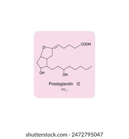 Prostaglandin I2 skeletal structure diagram.Prostanoid compound molecule scientific illustration on pink background.