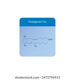 Prostaglandin F2α skeletal structure diagram.Prostanoid compound molecule scientific illustration on blue background.