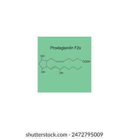 Prostaglandin F2α skeletal structure diagram.Prostanoid compound molecule scientific illustration on green background.