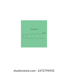 Prostanoic acid skeletal structure diagram.Prostanoid compound molecule scientific illustration on green background.