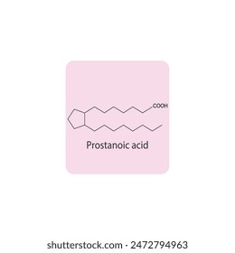 Prostanoic acid skeletal structure diagram.Prostanoid compound molecule scientific illustration on pink background.