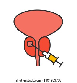 Prostate Biopsy Color Icon. Prostate Cancer Test And Diagnostics. Transrectal Biopsy. Medical Exam, Screening. Isolated Vector Illustration