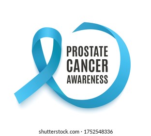 Prostate cancer awareness banner with blue ribbon or loop realistic style, vector illustration isolated on white background. Health care symbol of prostate cancer awareness and support sign