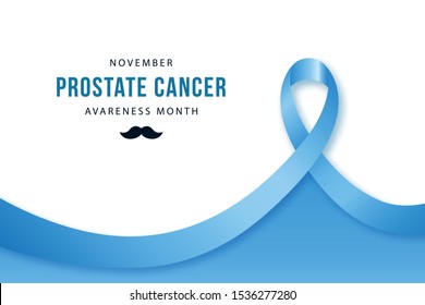 Prostate Cancer awareness banner. Realistic blue ribbon, prostate cancer symbol. Vector design template for infographics, websites, billboards, etc.