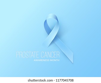 Prostate Cancer Awareness Blue Ribbon. Blue november symbol. Disease prevention month banner concept. Vector healthcare Illustration. Abstract background with men health sign.