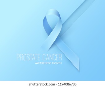 Prostate Cancer Awareness Blue Ribbon. Blue november symbol. Disease prevention month banner concept. Vector healthcare Illustration. Abstract background with men health sign.