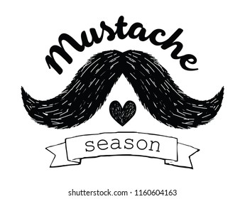 Prostate Cancer Awareness event poster with mustache and hand lettering phrase in a ribbon, vector illustration for banner, greeting card and other design