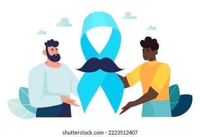 Prostate Cancer Awareness Light-Blue Ribbon. Men holding blue ribbon symbol month stop prostate cancer. vector illustration male prostate month november