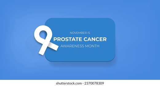 Prostate cancer awareness month banner with blue ribbon. November is prostate cancer awareness month