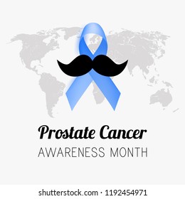 Prostate cancer awareness month. Blue ribbon. Vector.