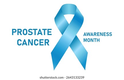 Prostate Cancer Awareness Month. Blue Awareness Ribbon on White Background. Raising awareness of Prostate Cancer campaign. Awareness design, poster, card, banner, background. Vector Illustration