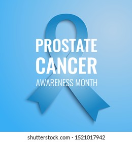 Prostate cancer awareness month card with text and blue ribbon.  Disease prevention month banner concept. Vector illustration