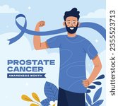 Prostate Cancer Awareness Month concept. Prostate Cancer background. Vector Illustration. Poster, Banner, Flyer, Template. Blue Ribbon. Prostate Cancer Awareness Poster. Blue November campaign.