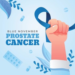 Prostate Cancer Awareness Month Concept. Prostate Cancer Background. Vector Illustration. Poster, Banner, Flyer, Template. Blue Ribbon. Prostate Cancer Awareness Poster. Blue November Campaign.