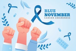 Prostate Cancer Awareness Month Concept. Prostate Cancer Background. Vector Illustration. Poster, Banner, Flyer, Template. Blue Ribbon. Prostate Cancer Awareness Poster. Blue November Campaign.