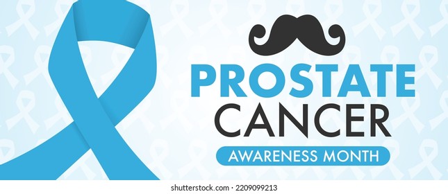 Prostate cancer awareness month concept with light blue ribbon and mustache