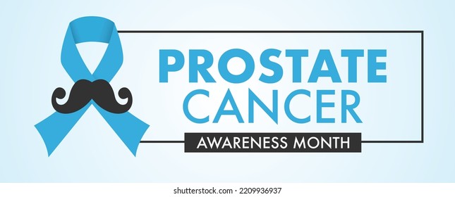 Prostate cancer awareness month concept with light blue ribbon and mustache