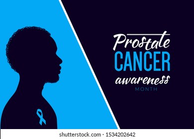 Prostate Cancer awareness month. Isolated silhouette of black man on a blue and black background. Men healthcare concept. 
