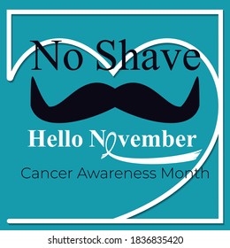 Prostate cancer awareness month. Men's health concept. Mustaches and blue ribbon background.
