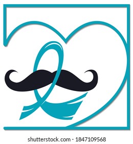 Prostate cancer awareness month. Men's health concept. Mustaches and blue ribbon background. Place your own text on this poster.