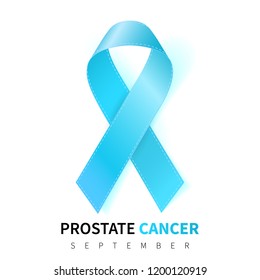 Prostate Cancer Awareness Month. Realistic Light Blue ribbon symbol. Medical Design. Vector illustration.