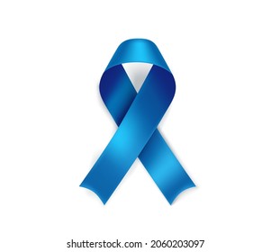 Símbolo del mes de concienciación sobre el cáncer de próstata. Cinta azul aislada en fondo blanco